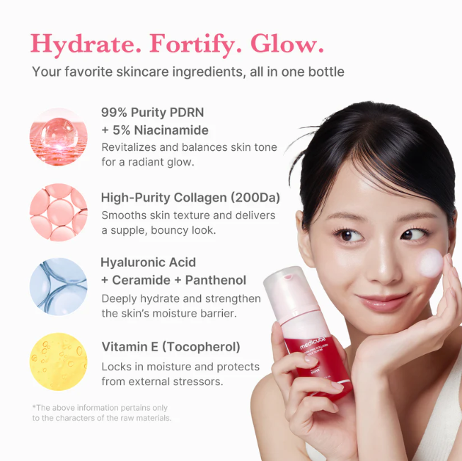 PDRN Pink Collagen Bubble Serum - real results after 1 week 261% hydration 45.1% radiance 18.3% plumpness