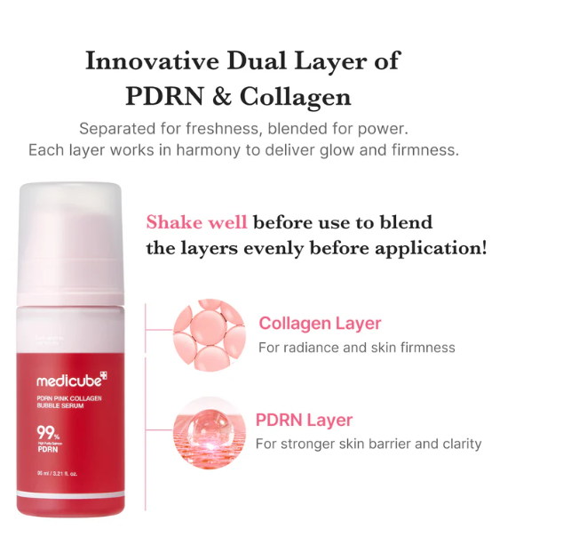 PDRN Pink Collagen Bubble Serum - how to use shake apply massage