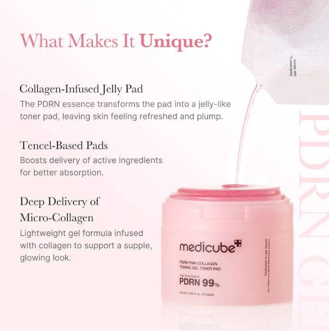 PDRN Pink Collagen Jelly Toner Pad - unique features